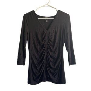 White House Black Market - Black Ruched Center Blouse Top - Size Small